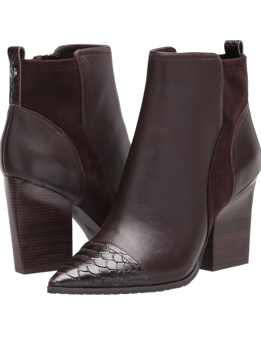 Donald Pliner Dark Brown Leather|Embossed Pointed Toe Ankle Boots Size 6M